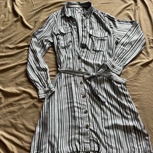 Striped Black and White Button-Up Dress